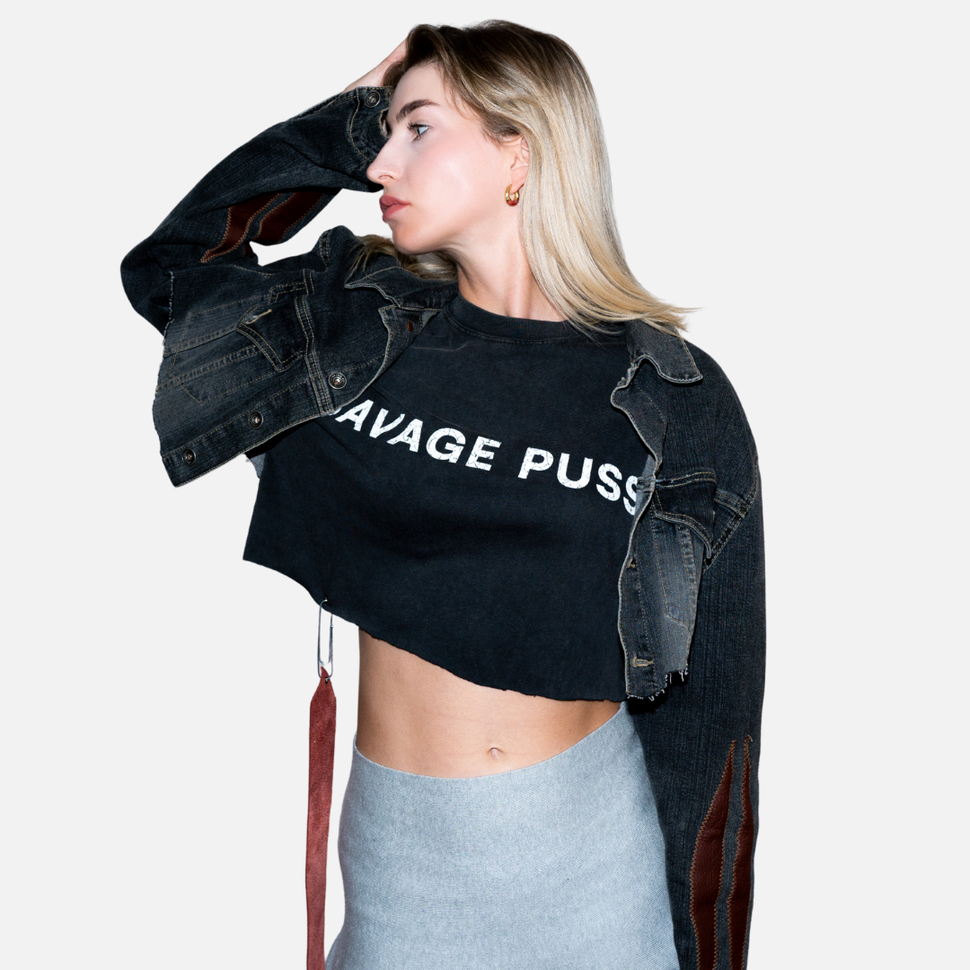 Savage Puss™ vintage black premium fabric ladies croptop