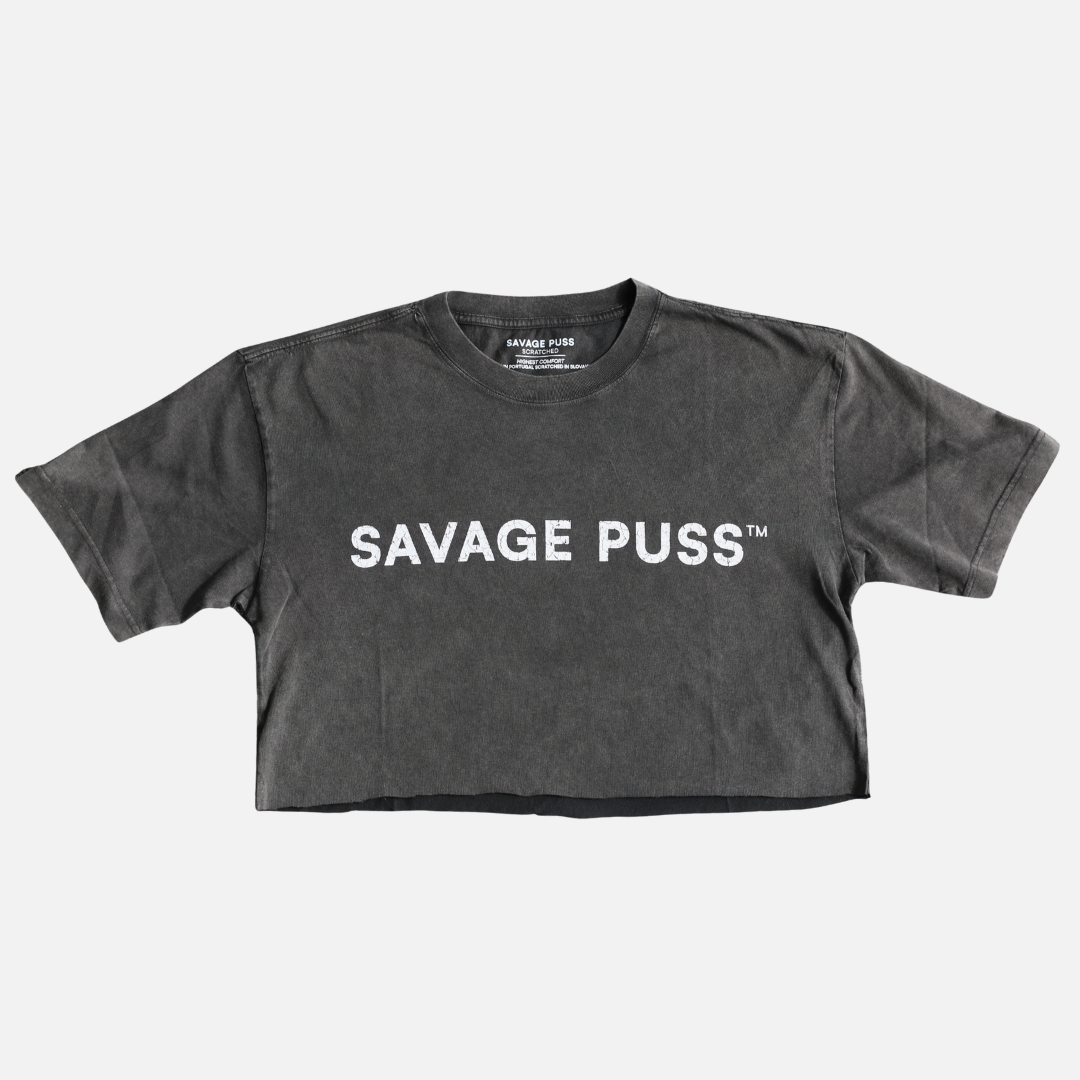 Savage Puss™ vintage black premium fabric ladies croptop