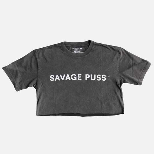 Savage Puss™ vintage black premium fabric ladies croptop