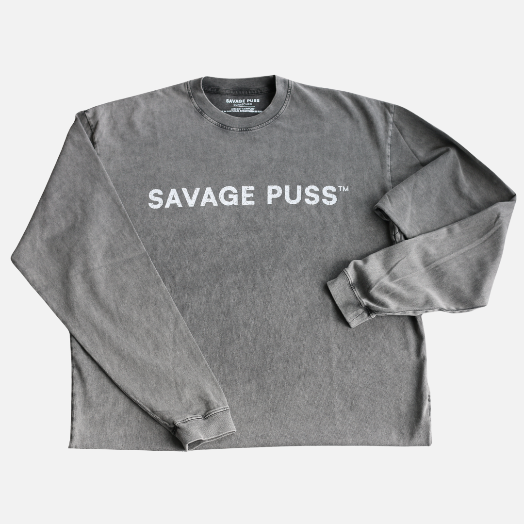 Savage Puss™ vintage gray heavy longsleeve T-shirt