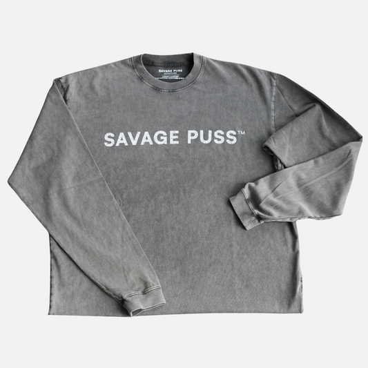 Savage Puss™ vintage gray heavy longsleeve T-shirt