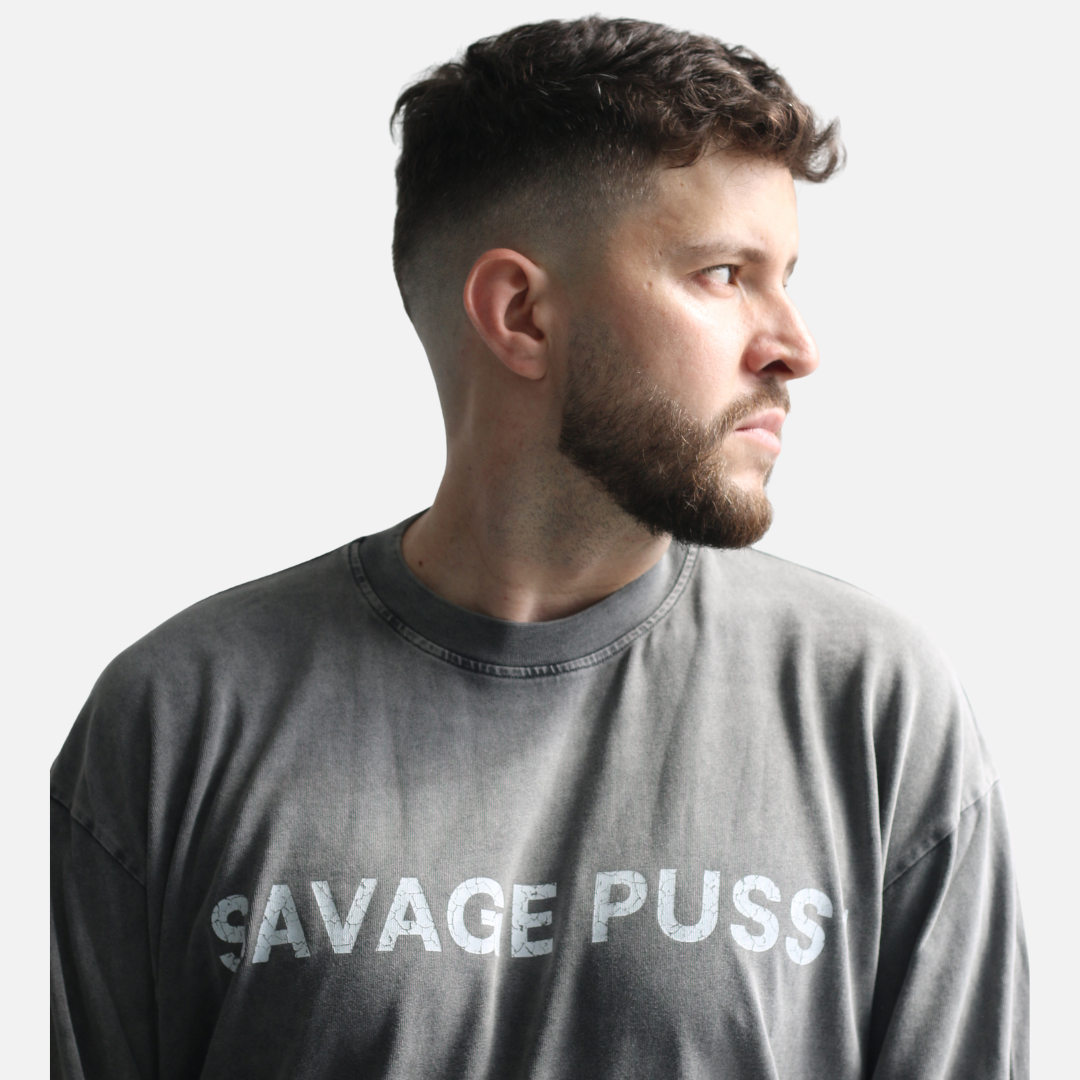 Savage Puss™ vintage gray heavy longsleeve T-shirt